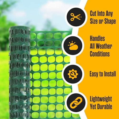 Fencing, Temporary Fence, Snow Fence, Chicken, 10.55 lb/roll, 4x100' Feet | Houseables Green Plastic Fencing, Deer Netting, Plastic Mesh Roll, Safety Netting, Construction, Yard, Garden, Dogs, Backyard - color: Green