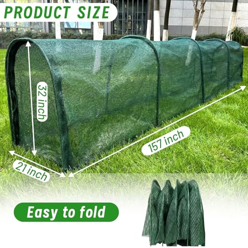Chicken Runs for Yard,79" & 157" Extra Long Foldable Chicken Tunnels for Outside,All-in-One Kit with Sun Protection Net, Removable Door, Frame & Tools (Green, 157 * 21 * 32 inches) - size: 157*21*32 inches