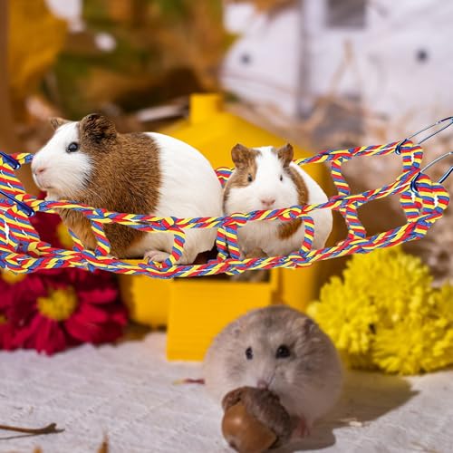 2 Pcs Rat Climbing Ropes for Cage Accessories - Bird Rope Rat Toys - 12.6 x 9.84 inch Hammock - Cotton Rope Bridge - Bird Ladder with 4 Silver Hooks - color: Mixed