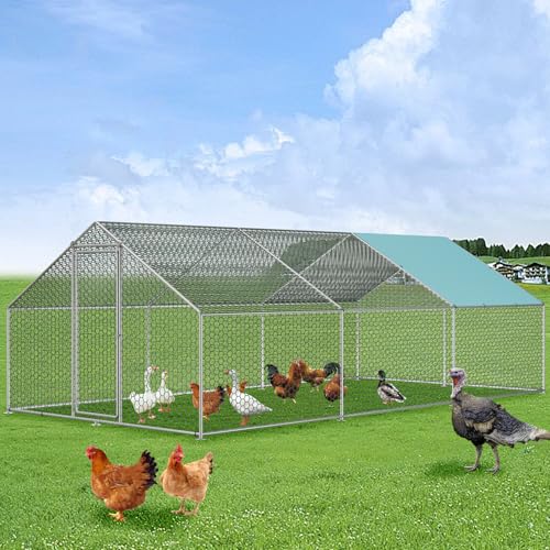 Vipbear Large Metal Chicken Coop Run with Immersed Wire Mesh, Chicken Coop for 8 Chickens Heavy Duty Chicken Run in for Yard with Waterproof Cover and Secure Lock,236'' L x 118''W x 77''H - size: 6M(237''X 77''X118'')
