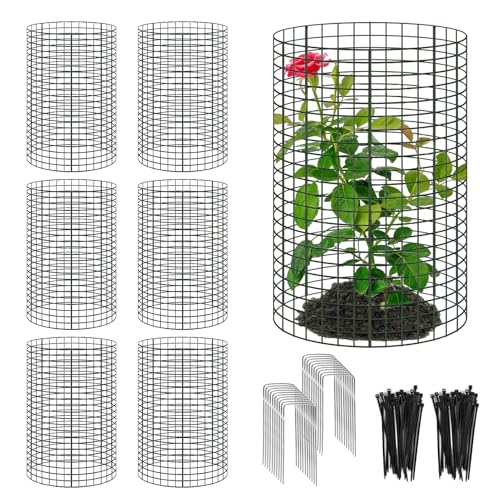 18 Pcs 24'' x 12'' Large Wire Plant Protector from Animals, 6 Pack Metal Plant Cage Chicken Wire Cloche with Ground Stakes and Nylon Tie to Keep Animals Out, Garden Protection Bunny Barricade - size: 6 Pack 24'' x 12''