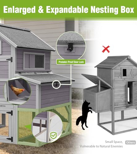 GUTINNEEN Extra Large Chicken Coop with Run 6 Nesting Boxes 4 Perches Weatherproof Outdoor Backyard Hen House with 3 Ventilated Windows and Multiple Access Doors 134" L Gray - size: 134.5"L x 59.0"W x 62.4"H