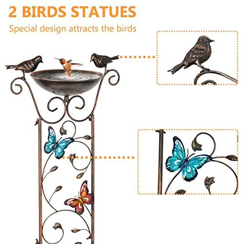 SUNNYPARK 43.5 Inch Metal Bird Bath Bowl with Garden Trellis Outdoor | Easy install, Garden birdbath and Plants Trellis 2 in 1, Decorative with Butterflies, Functional Decor for Yard Patio Lawn - size: Butterfly