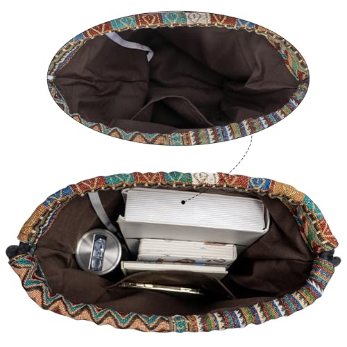Van Caro Bohemian Drawstring Backpack Light Cinch Bag Gym Sack String Bag - color: D-bohemian