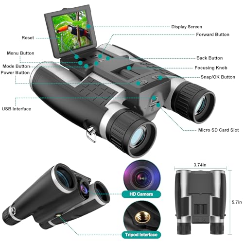 ZZSTAR 2 in 1 Digital Binoculars with Camera, Large View, 2" LCD Display & Recording, Binoculars for Adults High Powered, Low Light Night Vision Binoculars for Bird Watching/Hunting/Sporting/Travel