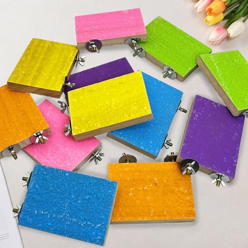 kathson 12 Pcs Bird Perch Stand Toy Colorful Wood Paw Grinding Stick Parrot Perch Stand Holder Platform Bird Cage Accessories for Pet Bird Parakeet Cockatiels Lovebirds (6 Random Colors) - size: 12Pcs, Random Color