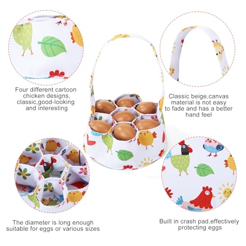 Egg Collecting Basket, Egg Basket for Gathering with 7 Pouches | Canvas Egg Basket for Chicken, Duck, Goose, Bird, Various Poultry Collection (Cartoon Chicken Style 2) - style: Cartoon Chicken Style 2