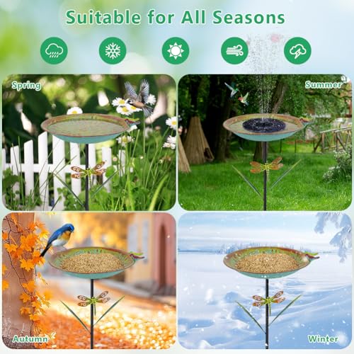 VEWOGARDEN 38" Tall Metal Bird Bath for Outside, Outdoor Bird Bath Feeder with Stable Stake for Garden, Yard, Patio Decor, Blue-Green - color: Blue-green