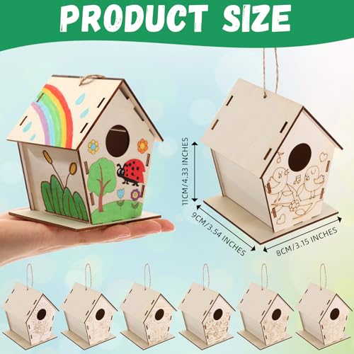 DoubleFill 24 Pack Wooden Bird House Bulk for Kids Birdhouse Kit Wood Houses for DIY Unfinished Hanging Birdhouse Kits, Wooden Craft Houses to Paint Family Camping Summer Crafts