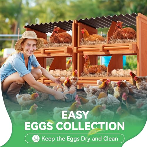 8-Compartment Chicken Nesting Boxes, Spacious for Large Breeds, Premium Pine Wood & Weather-Resistant PVC Sloped Roof, Safe No Sharp Edges for Laying Hens - size: 52.8"L x 12.2"W x 29.8"H