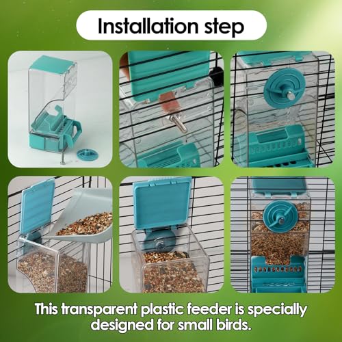 Bird Feeder No Mess 2PCS Automatic Clear Bird Seed Food Container Acrylic Parrot Feeder Dispenser Cage Accessories for Parakeet Budgies Cockatoo Canary Love Bird (Blue) - color: Blue