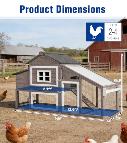 Mobile Chicken Coop with Wheels, Duplex Outdoor Chicken House with Expandable Run, Slide-Out Tray, Weatherproof Roof, Predator-Proof Hen House - Brown - color: 72.3"L Brown
