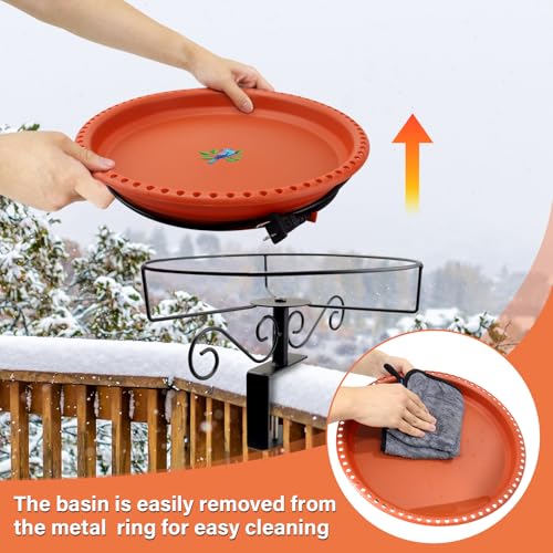 Lovppy Heated Bird Baths for Outdoors for Winter, 100W Heated Bird Bath Water Heater with Thermostatically Controlled, Heated Bird Bath for Deck Railing Outside Garden Patio Yard (Brown) - color: Brown