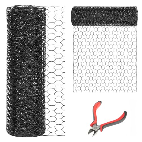 12'' x 150' Black Chicken Wire Mesh Fence, 19 Gauge Galvanized Poultry Netting and 1 inch Garden Mesh Fence Roll, Chicken Wire for Floral Arrangements/Crafts/Farm/Livestock/Pet Protection - size: 19 gauge 12'' x 150'