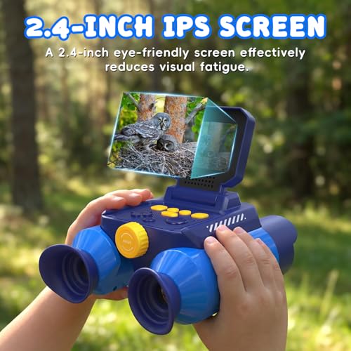 Binoculars for Kids with Night Vision, 2.4" HD Screen & 10X Zoom for Photo and Video - Outdoor Adventure Binoculars Bird Watching, Camping, Hiking, Gifts for Kids Ages 4+ (Blue) - color: Blue