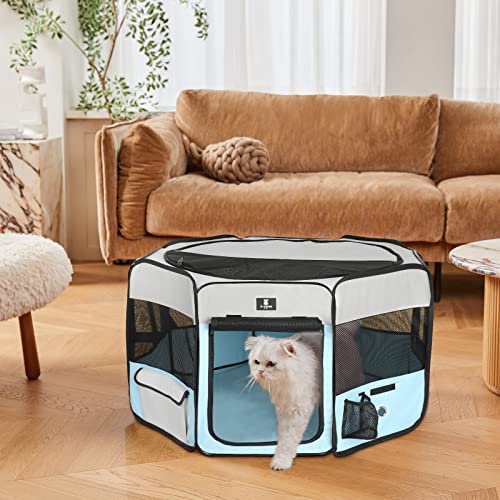 X-ZONE PET Dog Playpen Portable Pet Play Pens for Puppies, Cat, Rabbit, Chicks, Foldable Exercise Play Tent Kennel Crate, Indoor/Outdoor Travel Camping Blue Small - color: Blue, size: Small