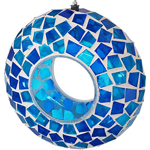 Sunnydaze Mosaic Glass Bird Feeder, Fly-Through, Blue Mosaic | 6" Small Unique Hanging Bird Feeder for Outdoors, Drainage Hole, Weather-Resistant, Birdfeeder for Cardinals, Jays, & Finches - color: Blue Mosaic