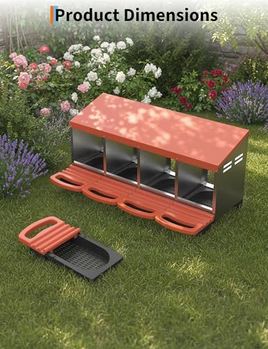 GarveeLife Chicken Nesting Box 4 Hole, Galvanized Steel Nest with Roll Away Egg Collection & Swing Perch, Easy-Clean Laying Box for Hens, Heavy Duty Design for Chicken Coop - color: Orange, size: 4 holes