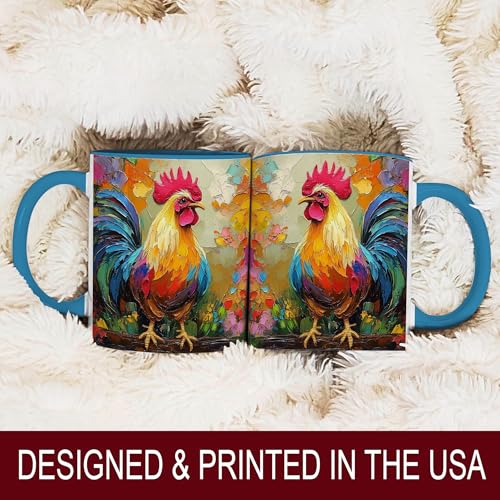 Colorful Rooster Mug, 11oz Coffee Cup Vibrant Farm Animal Painting, Artistic Country Morning Gift, Bold Ceramic Drinkware for Kitchen or Office (Colorful Rooster) - color: Colorful Rooster