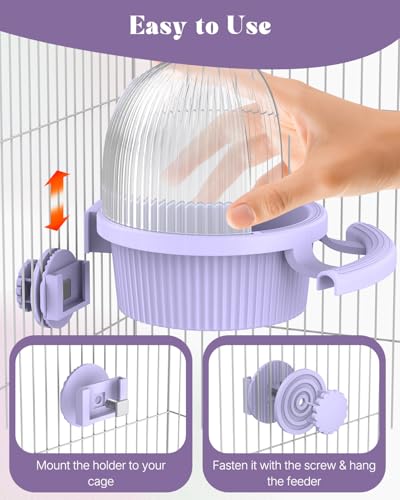 Pawfly No Mess Bird Feeder with Water Dispenser, Food and Water Bowl for Parakeet, Parrot, Cockatiel, Budgie and Lovebird, 4" D x 5.5" H Bird Cage Feeder - color: Purple