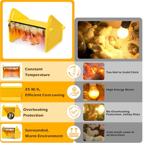 Heating Brooder Plate for Chicks Ducklings, Adjustable Brooder House for Keeping Poultry Warm(Yellow, M) - color: Yellow, size: 8.6"L x 9.8"W x 13.0"H