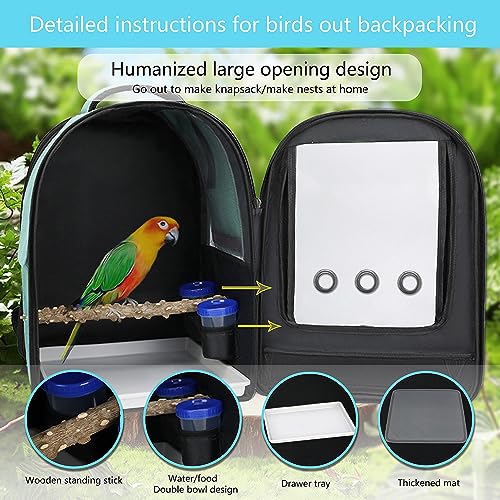 Bird Backpack Carrier,Bird Travel cage Backpack with Tray and Standing Perch,Feeding Tank,Waterproof pad,Used for Parakeets,hornbirds,Lovebirds,Small and Medium-Sized Bird - color: Skyblue