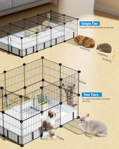BUCATSTATE Guinea Pig Cages with Floor Mat, 20 Panels Guinea Pigs Playpen with Top Cover, Metal Rabbit Cage Indoor for Hedgehogs, Quail, Chickens (47" L x 24" W x 12" H) - style: 47"x24"x12" (LxWxH)