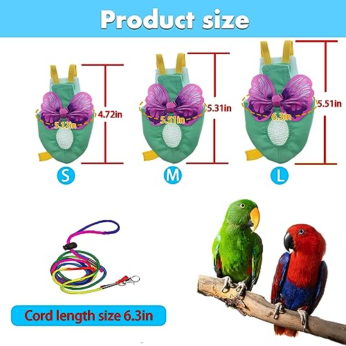 Bird Diapers Harness and Leash Parrot Diapers Parrot Flight Clothes Suit | Bird Clothes Washable Bird Nappy Recovery Diapers for Small Medium Birds Parakeets Parrot Cockatoos Cockatiel Macaws-Small - size: S