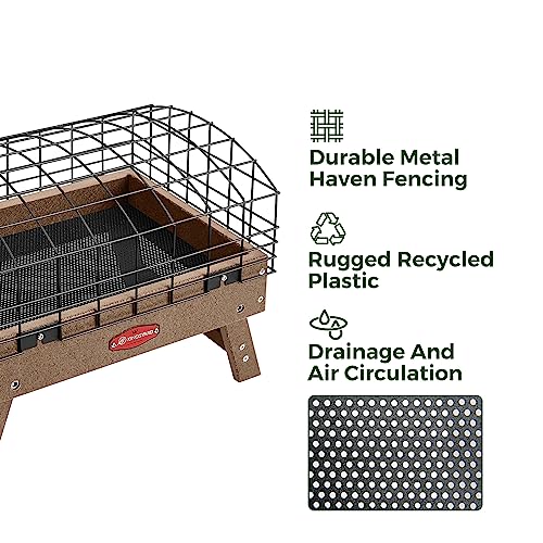 Kingsyard Squirrel Proof Caged Platform Bird Feeder for Small Birds | Recycled Poly Lumber, Protective Metal Cage, Raised Platform, Drainage Mesh Tray, Foldable Legs for Outdoor Bird Feeding - color: Brown