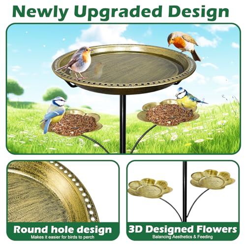 Bird Bath for Outside,Birdbaths with 2 Detachable Flower Feeders | Metal 5 Prongs Base,Detachable Bowl,Easy Clean/Install,37"H Freestanding Birdbath for Garden,lawn,yard,patio,Antique Gold - color: Antique Gold