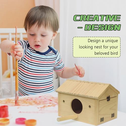 HiCaptain Bird Nesting Box Wooden Cockatiel Breeding Nest for Cages, Large Parakeet Nest Box Lovebird House Budgie Breeding Box (Wood)