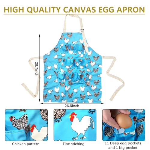 2 Pcs Egg Collecting Apron Chicken Gathering Basket with 7 Pouches Fresh Egg Holding Apron with 11 Pockets - color: Blue Type 02