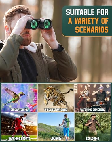 BEBANG Binoculars for Adults 10x42 High-Powered: Waterproof for Birding | BAK4 prisms and FMC optics, compact lightweight design for eyeglass wearers, cruises, sports, travel and wildlife viewing