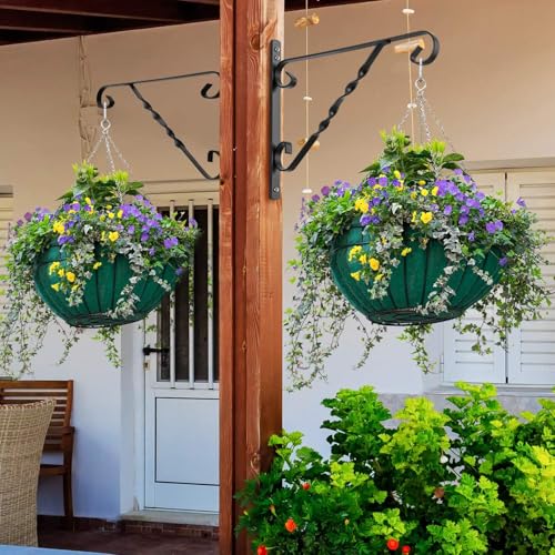 AMAGABELI GARDEN & HOME 2 Pack Hanging Plant Brackets Outdoor 14" Metal Fence Wall Plant Hanger Hooks for Hanging Flower Bird Feeders Lanterns Wind Chimes Rust-Resistant Black - size: 14 Inch, style: 2-Pack Twist Hook 1