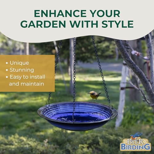 BYER OF MAINE Circles Hanging Bird Bath, Porcelain, Glaze Finish, Adjustable Chain, Sandy Granite, 14”x14”x34” adj - color: Sandy Granite