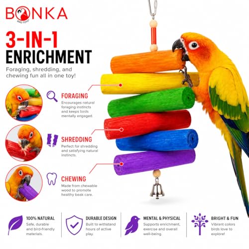 Bonka Bird Toys 2036 Rainbow Sola Natural Shredding Chewing Colorful Parrot Parrotlet African Grey