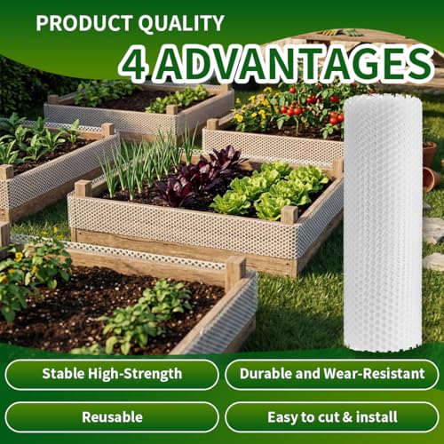 White Plastic Chicken Wire 16in x 10ft,Garden Netting Fencing | Plastic Chicken Wire Mesh Fence,Barrier for Poultry,Animals,Pets and Balcony - color: White, size: 16INx10FT