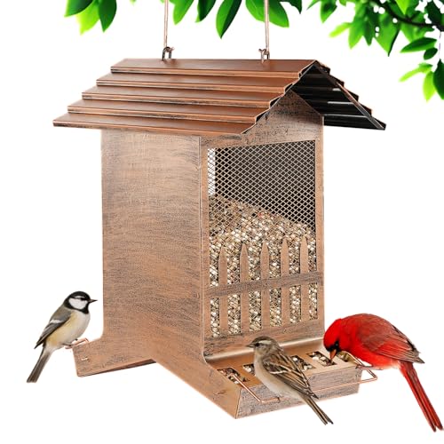Large Bird Feeder, Extra Large 8 Lbs Capacity with 2-Side Feeding, Weatherproof Wasteproof Hanging Metal Bird Feeders for Outdoor, Easy to Clean & Refill