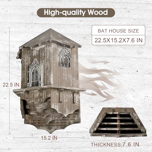 VIREESR Large Bat House for Outdoors,4-Chamber Castle Bat Box,200-Capacity | Cedar Wooden Bat House, Bat Boxes for Outside for Tree, 4 Chamber Attract Bats for Natural Mosquito, Distressed Wood - size: XL Distressed Wood
