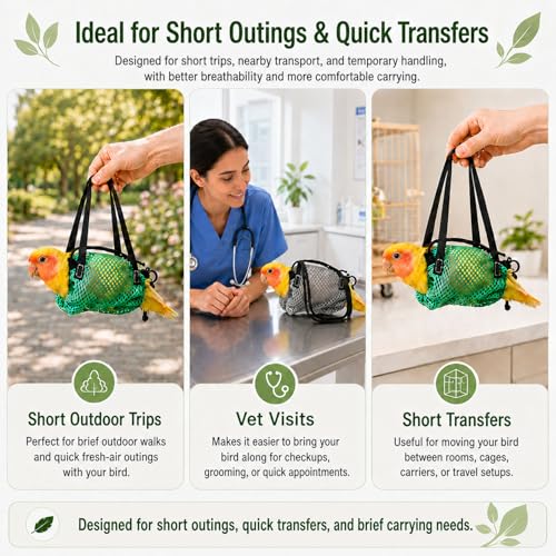 2PCS Portable Bird Carrier Bag,Comfortable Fit Parrot Travel Pouch with Adjustable Neck Opening,Breathable Mesh Anti-Escape Carrier for Birds,Conures,Lovebirds,Cockatiels,Budgies (Small) - size: Small