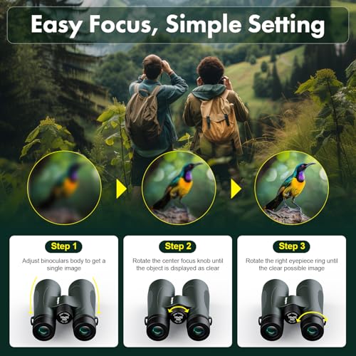 Aurosports 15x52 Waterproof Binoculars for Adults Hunting Binoculars Green | IPX7 Nitrogen-Filled, HD Optical System, BAK4 Prism, FMC, Low Light Vision, Bird Watching, Cruise, Travel, Stargazing - color: Green