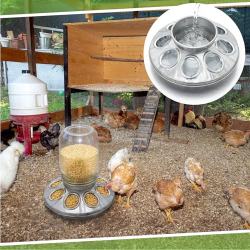 Potchen 2 Pcs Baby Chick Feeder Base, Galvanized Steel Poultry Feeding Tray with 8 Holes, 1 Quart Compatible with Mason Jars & Standard Feeder Jars for Small Birds Chicks - style: Feeder