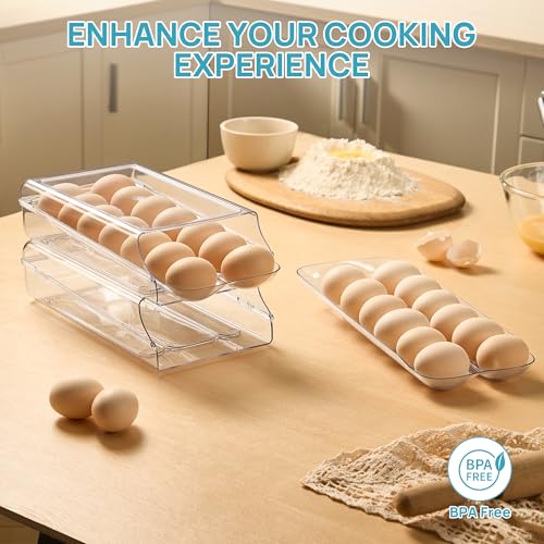 Vtopmart 1 Pack Egg Holder for Fridge, Automatic Rolling Egg Container | Stackable Clear 14-Count Eggs Organizer with Removable Inner Tray, Egg Storage for Refrigerator, Space Saving