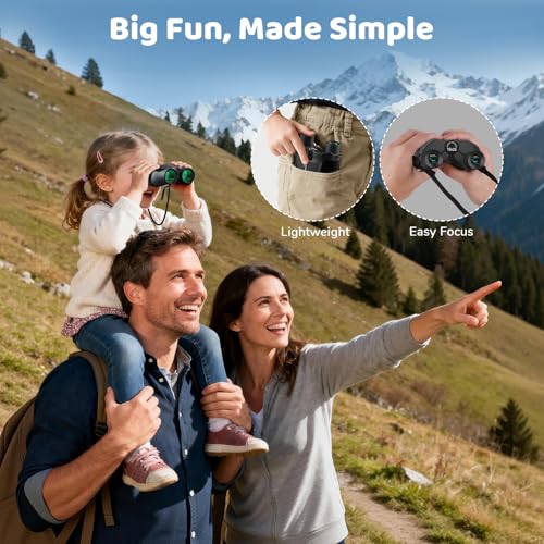 Aurosports 15x25 Compact Binoculars for Kids with Bird Guide Book, Black | Lightweight Easy Focus with Carrying Case & Strap; Durable Fully Coated; Birdwatching Cruise Travel Gift for 8-12 Boys Girls - color: Black