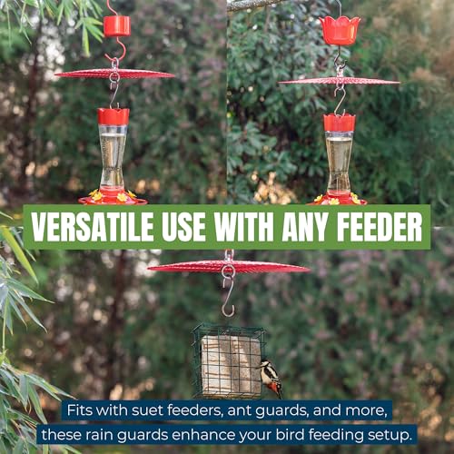 MEKKAPRO Hummingbird Feeder Guard Metal Rain Guard Squirrel Baffle, 2 Pack | Plain Dome Shields Feed from Rain, Fits Hummingbird, Tube, Thistle & Hopper Feeders, Low-Profile Rust-Proof Steel Hardware - color: Red - 2 Pack