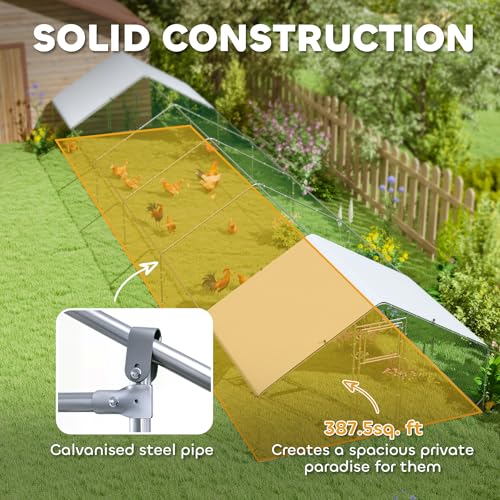 PawHut Large Chicken Coop w/ 420D Waterproof Anti-UV Cover 39' x 10' x 6.4' | Metal Chicken Run, Spire Shaped Walk In Fence Cage Hen House, Outdoor Yard Farm Use, 1" Tube Diameter - size: 472.4"L x 118.1"W x 76.8"H
