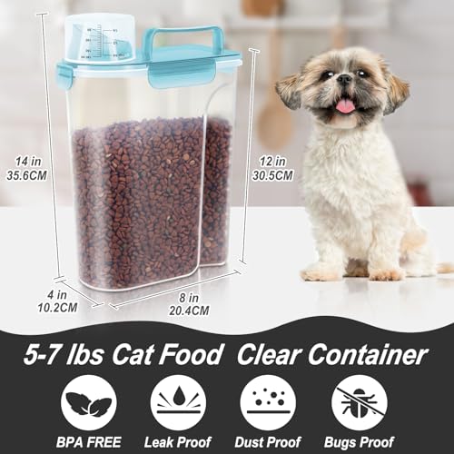LEAWALK 5-7Lbs Cat Dog Storage Container, Portable Pet Food Containers with Upgraded Large Spout and Cup, Small Animal Kibble Dispenser for Bird Seed, Oatmeal, Rice, Flour-Clear Blue - color: Clear Blue, size: 5L-1pack