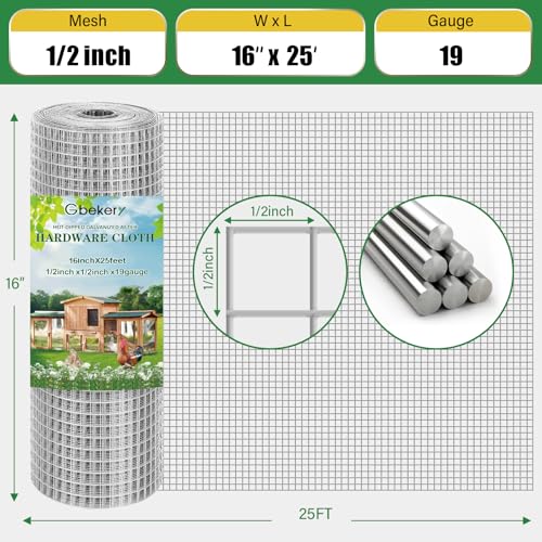 Gbekery Hardware Cloth 1/2 inch 16in x 25ft 19 Gauge, Hot-dip Galvanized After Welding Chicken Wire Mesh Roll Garden Plant Welded Metal Wire Fencing Roll, Rabbit Cages Snake Fence - color: Silver, size: 1/2 inch 16in x 25ft