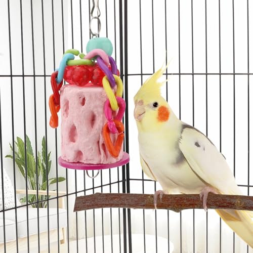 Hypeety Bird Beak Grinding Stone Cage Calcium Mineral Paw Grinding Block | Natural calcium stone, provides calcium and beak care, durable chew-proof, easy-hanging, for parrot/chinchilla/hamster, pink - color: Grinding Stone Pink