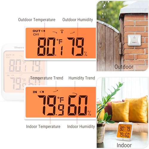 TempPro TempAir 500 FT Indoor Outdoor Thermometer Wireless & Remote Sensor | Backlit LCD Display, No Hub or App Required, Outside Thermometer & Cold-Resistant Sensor for Patio Garage, Batteries Included - style: 500ft & Touchable Backlit